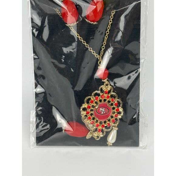 NFL Womens Baroque Team Earring & Necklace Set San Francisco 49ers Red One Sz - Picture 3 of 4